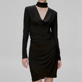 黑色深V上衣 CHOKER领修身显瘦打底衫 小众设计感 CORA&WYNN美国