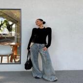 SSW 高智感通勤休闲 圆领长袖 天丝羊毛系带露背打底衫 修身