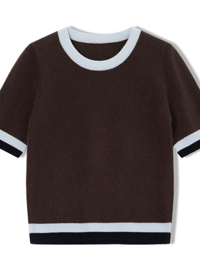 新撞色圆领针织 100%修身绵羊毛上衣 简白CONCISE WHITE