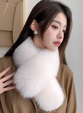 双面毛狐狸毛獭兔围脖仿毛领子年轻新款男女士冬季保暖整皮草围巾