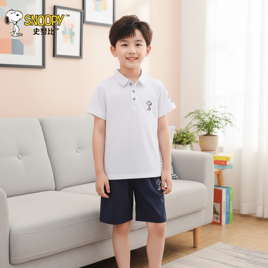 史努比儿童短袖t恤男童卡通刺绣翻领T恤POLO衫2026夏装中大童体恤