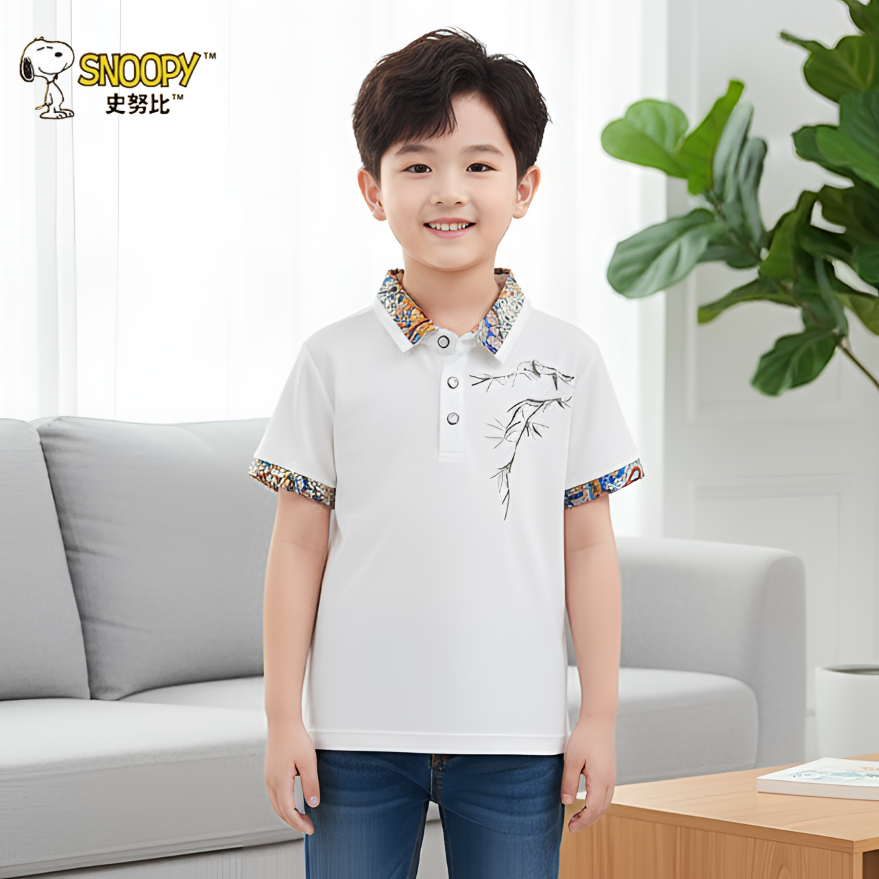 史努比男童短袖T恤男孩夏装2026新款夏季中大童帅气中国风polo衫