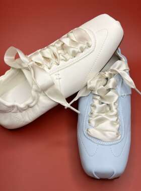 芭蕾风小方头猪鼻子系带头层牛皮德训鞋女软底平底休闲阿甘鞋百搭