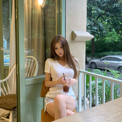 sunn21 冰爽莱赛尔正肩短袖T恤女夏季微透薄款限量版休闲白色上衣