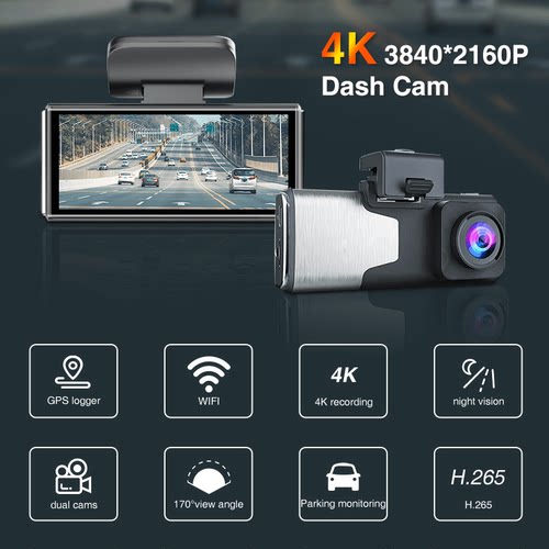 4K Dash Cam 4K 3840*2160P Dual Lens Front and Rear Video Rec