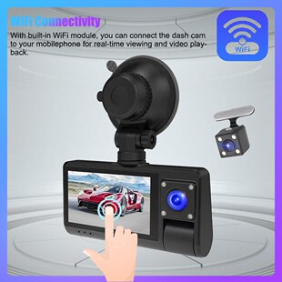 WiFi 3 Cameras Dash Cam Touched Screen Clear Car Rearview
