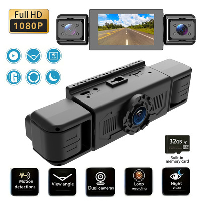 Dashcam Recorder 3Lens Recording Car DVR Camera+64GB TF card