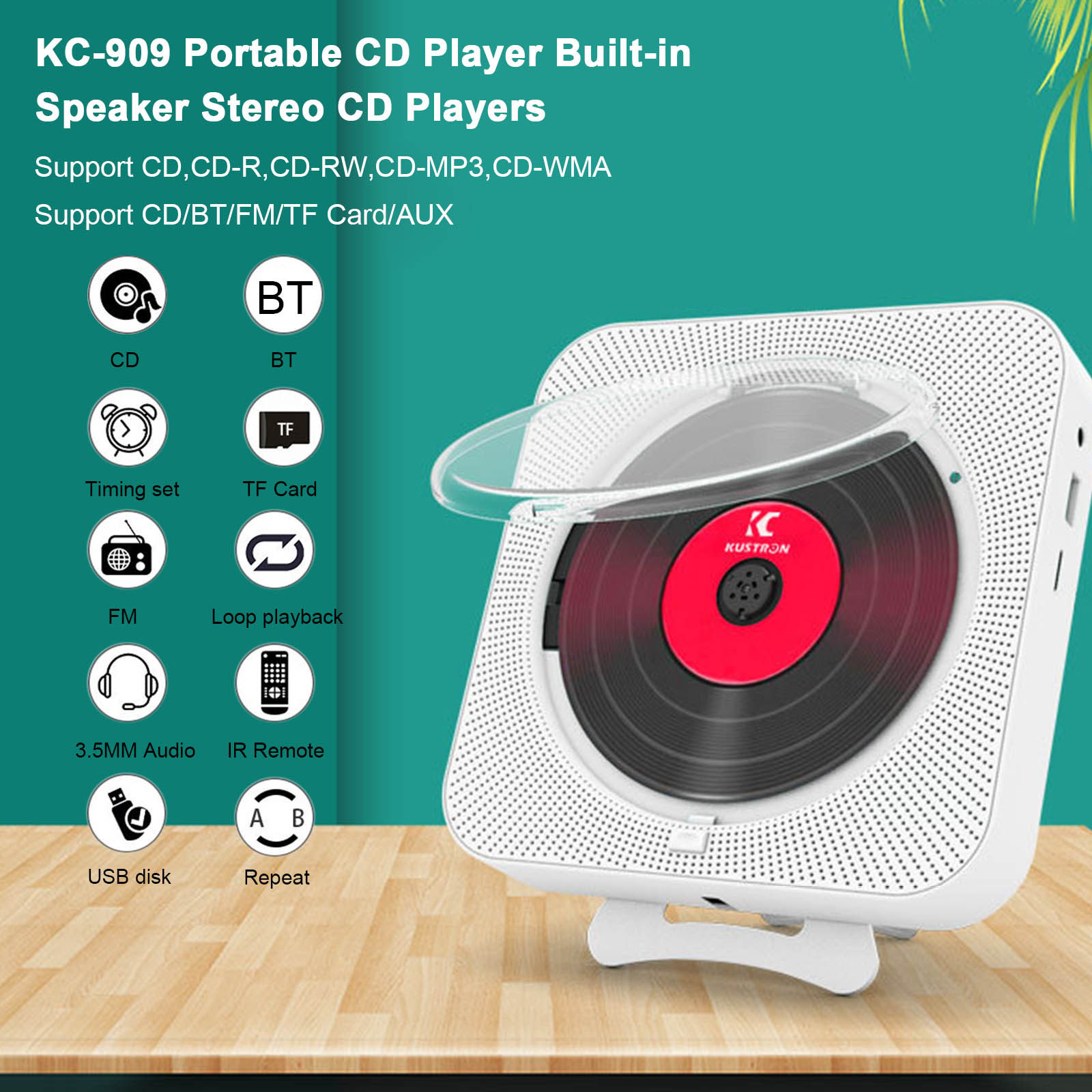 CD Player Built-in Speaker Stereo CD Players with Double 3.5