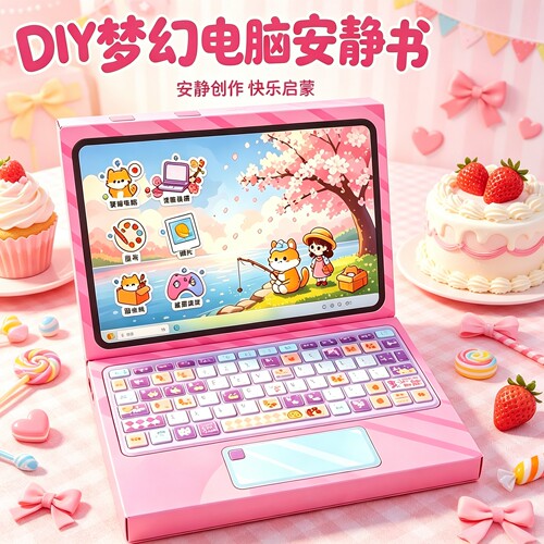 梦幻卡通笔记本电脑玩具女孩安静书解压玩具免裁剪原创手帐立体书
