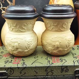 丰一阁津门常勇杰花模四世同堂漱口盂黑虫蝈蝈葫芦鸣虫用具一对