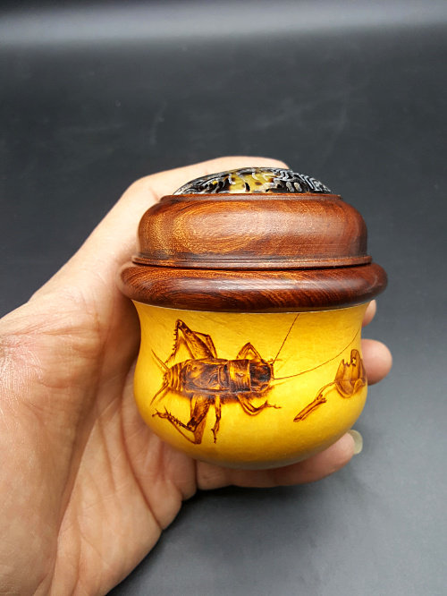 丰一阁精品名家庞昌山烫画草虫蟋蟀无脐蜘蛛肚鸡心葫芦鸣虫用具