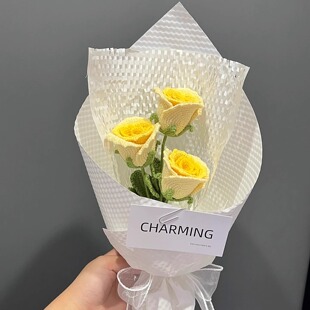 毛线钩织DIY七夕情人节酒杯玫瑰花束花礼物小花束包装材料包解闷