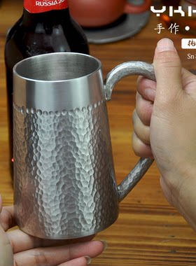 朱斌手作999纯锡啤酒杯马克杯