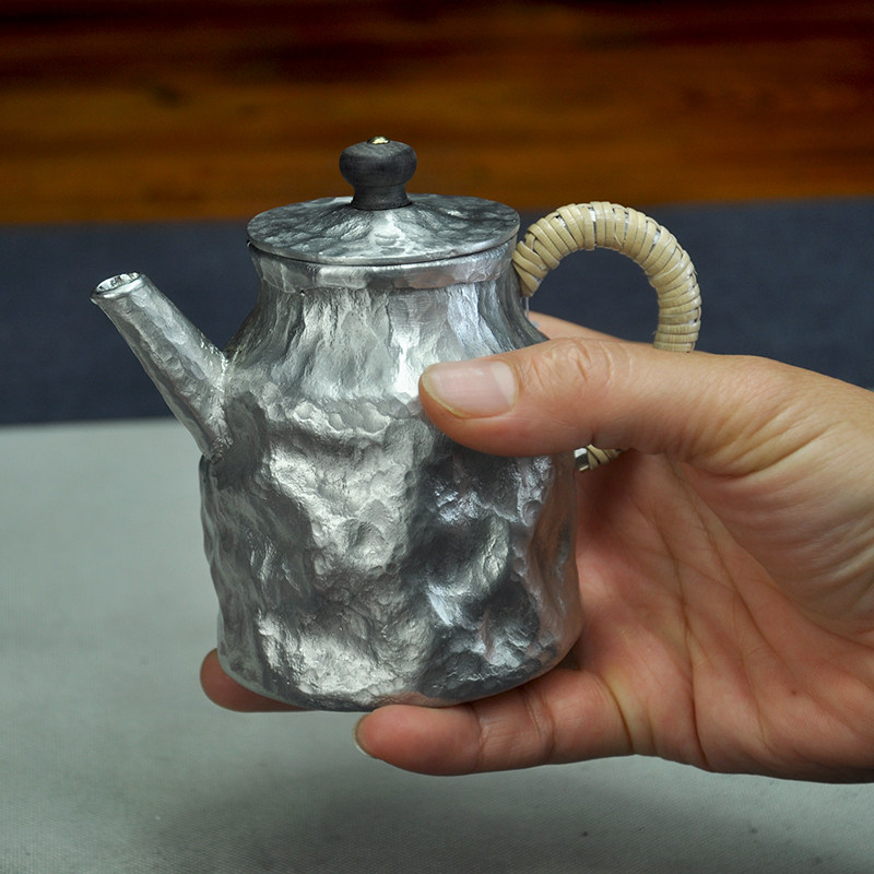 朱斌匠人手作纯锡999泡茶壶山石纹小锡壶家用纯手工打锡工夫茶壶