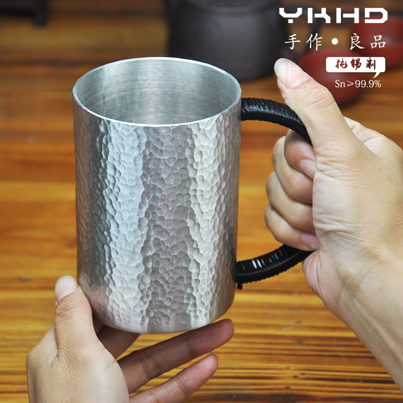 YKHD手作锤目锡杯99.9%纯锡茶杯水杯锡啤酒杯锡器送礼自用皆宜