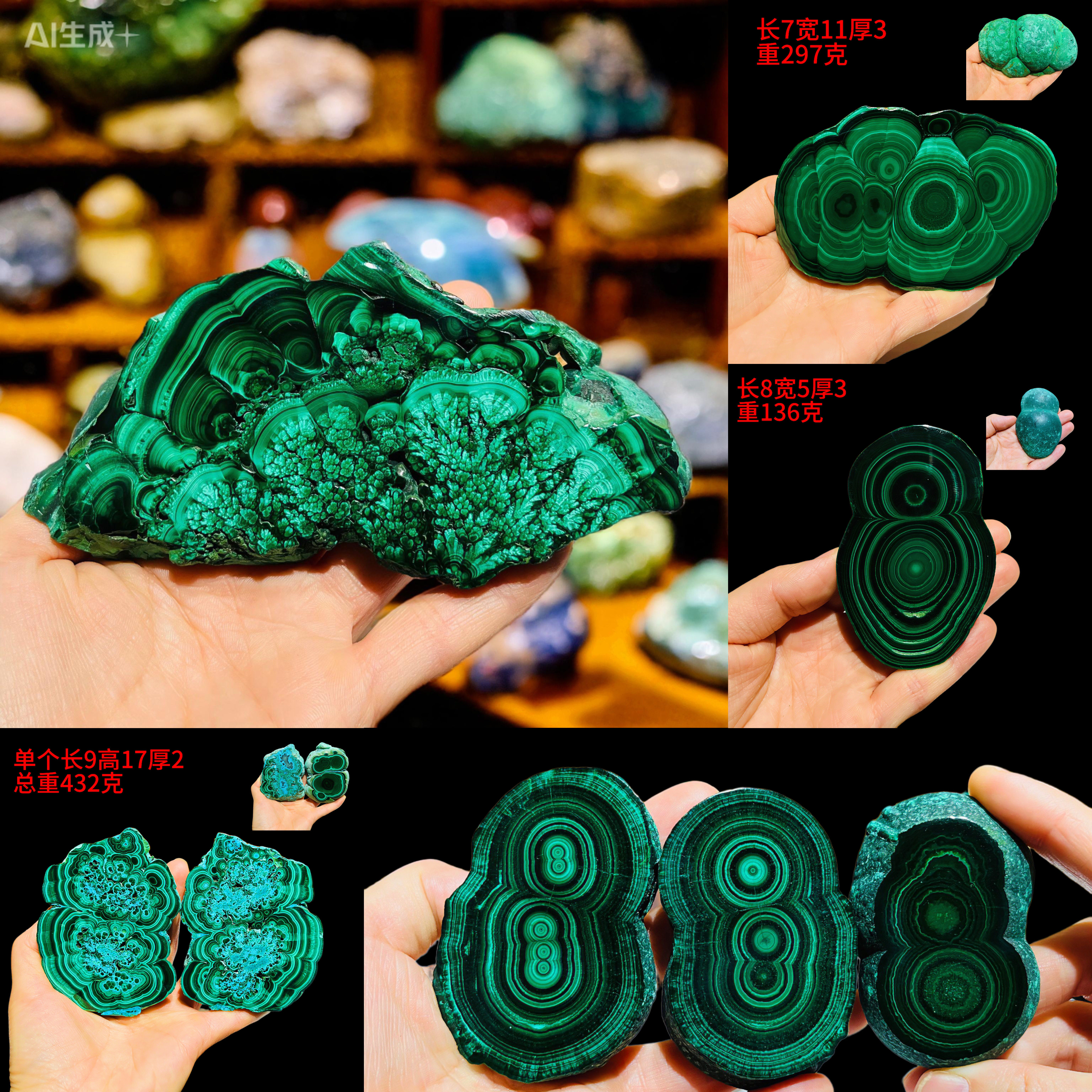 天然孔雀石切片原石打磨观赏石标本收藏摆件矿物标本奇石