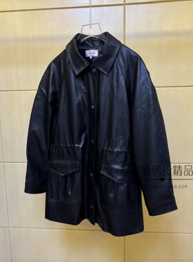 韩国代购街头抽绳宽松PU皮衣外套