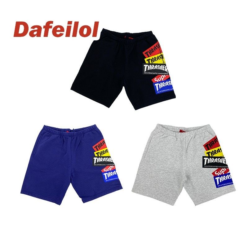 现货 Supreme 21FW Thrasher® Multi Logo Sweatshort 贴布 短裤
