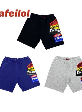 现货 Supreme 21FW Thrasher® Multi Logo Sweatshort 贴布 短裤