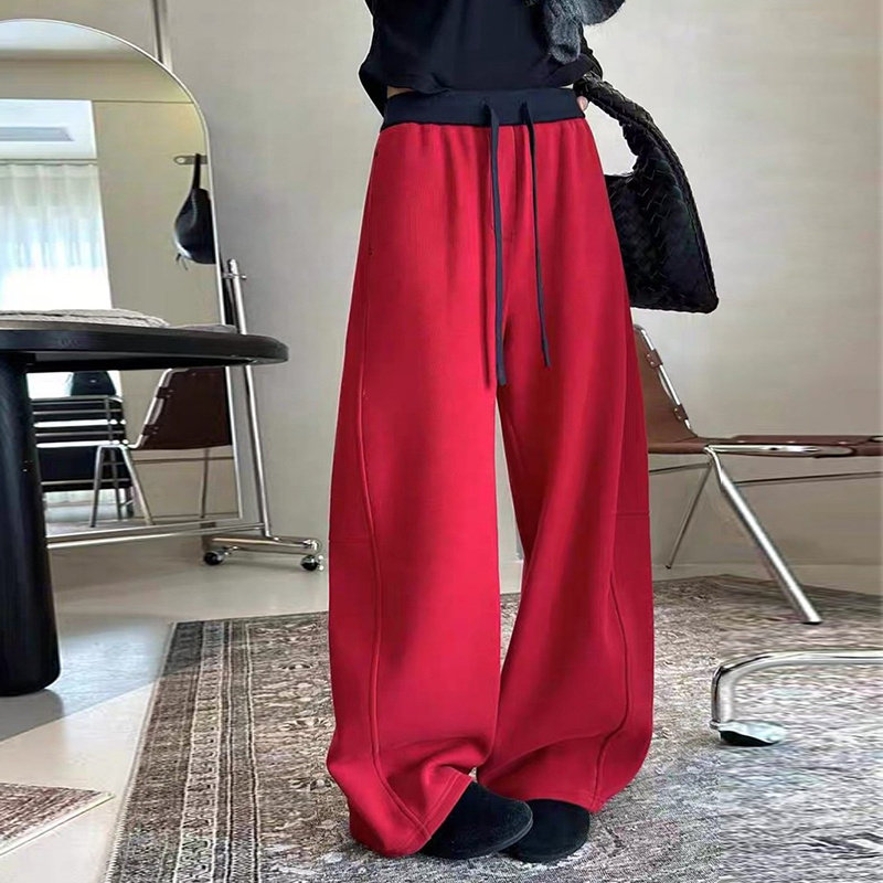 冬季加绒加厚拼接高腰休闲裤阔腿裤女慵懒宽松显瘦垂感弯刀裤卫裤,女装/女士精品,卫裤,淘宝优惠券,粉丝福利购,淘宝优惠卷