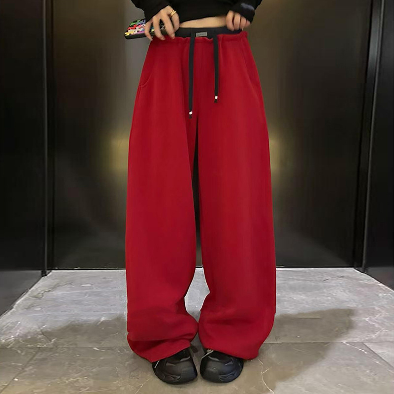 设计感拼色高腰休闲裤弯刀裤