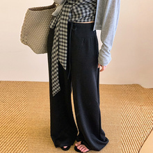 夏季新款垂感高腰抽绳系带拖地裤阔腿裤女慵懒风直筒裤休闲裤长裤