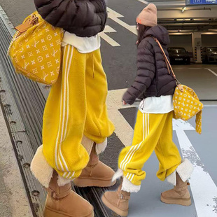 松弛感百搭加绒加厚休闲裤长裤女冬季新款摇粒绒运动裤两穿束脚裤