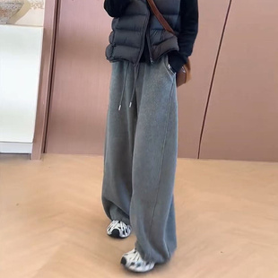 弯刀裤 女韩系秋冬加绒百搭休闲裤 长裤 简约风高腰束脚两穿阔腿裤