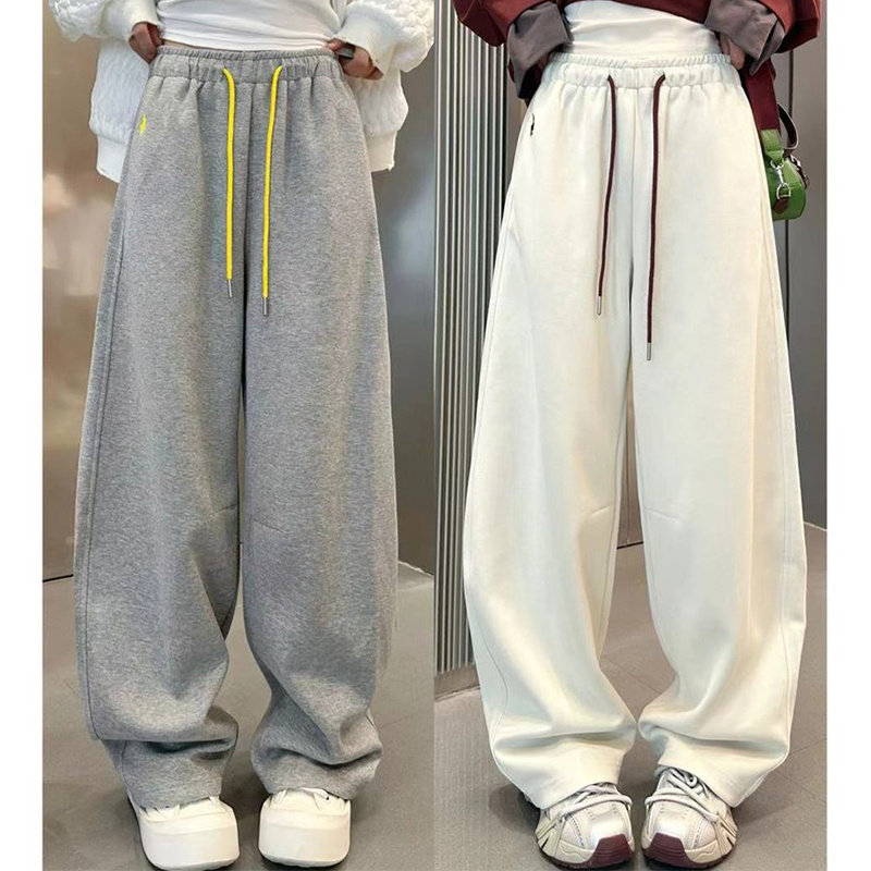 韩系春秋加绒撞色抽绳松紧腰弯刀卫裤女显瘦百搭时尚高腰直筒裤子,女装/女士精品,卫裤,淘宝优惠券,粉丝福利购,淘宝优惠卷