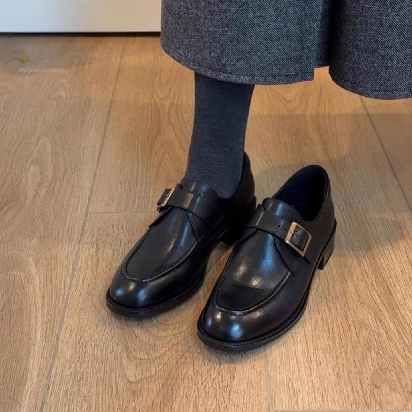 现货~粗跟乐福鞋女2025秋冬复古皮带扣百搭鞋显瘦低跟通勤小皮鞋,女鞋,乐福鞋（豆豆鞋）,淘宝优惠券,粉丝福利购,淘宝优惠卷