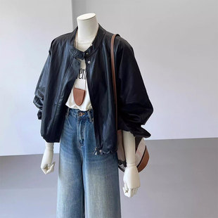 复古 黑色夹克今年流行小个子美式 皮衣外套女2024年新款 高级感短款