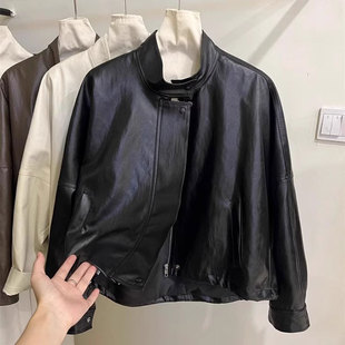 时尚 气质短款 韩版 新款 小个子宽松休闲立领外套 机车皮衣女2024秋季