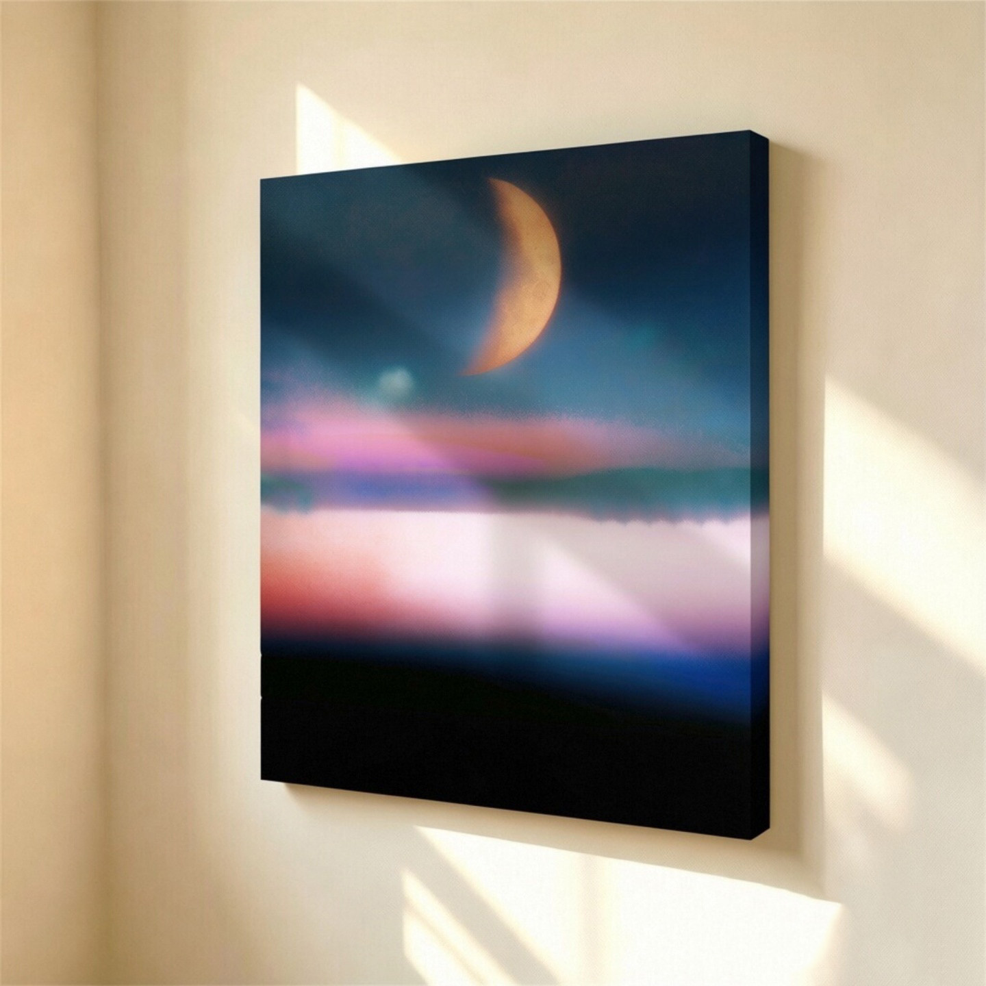 无框画Navina弯月彩雾夜空风景装饰画梦幻渐变月卧室ins治愈挂画