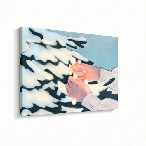 无框画Lilou浅蓝雪景松枝冬日治愈氛围感餐厅卧室客厅装饰画挂画