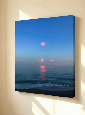 无框画Navina蓝调海边风景装饰画治愈海面落日客厅卧室 ins挂画