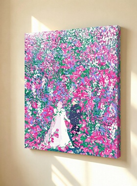 无框画fridaock繁花秘境婚纱情侣浪漫婚礼人物卧室客厅装饰画挂画