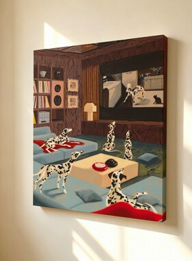 无框画Yukiko复古中古风斑点大麦町犬餐厅小众艺术客厅装饰画挂画