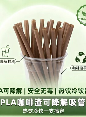 PLA可降解咖啡渣一次性吸管尖头粗咖啡奶茶单独包装商用绿色环保