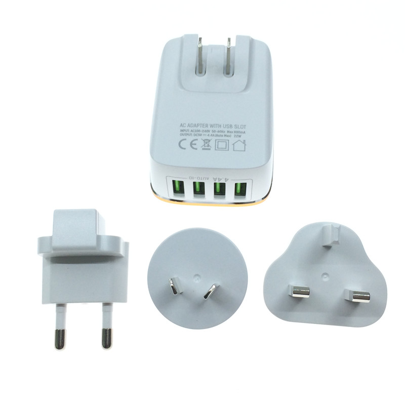 LDNIO手机充电器多孔USB充电头四口USB插孔5V4.4A全球通转换插头带夜灯触摸开关控制港式英规插头欧式美标二