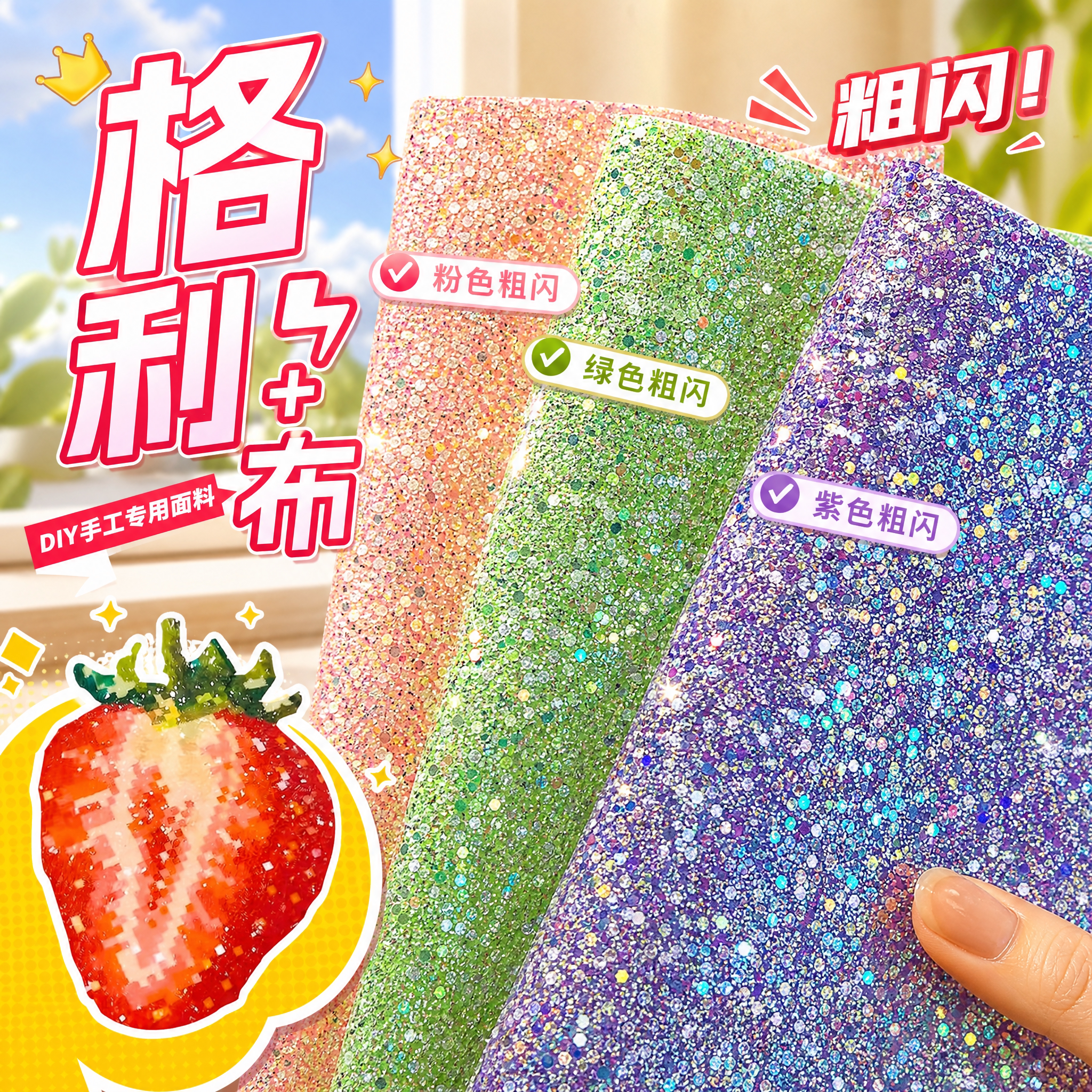 拼豆彩虹熨烫布闪粉渐变格利特布料汤纸粗闪粉烘焙布diy拼豆工具