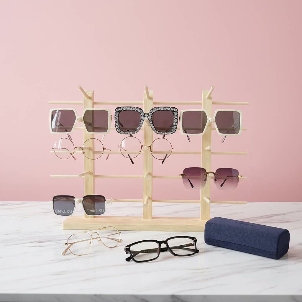眼镜展示架架子高档实木太阳镜陈列架竹木墨镜支架镜架陈列道具