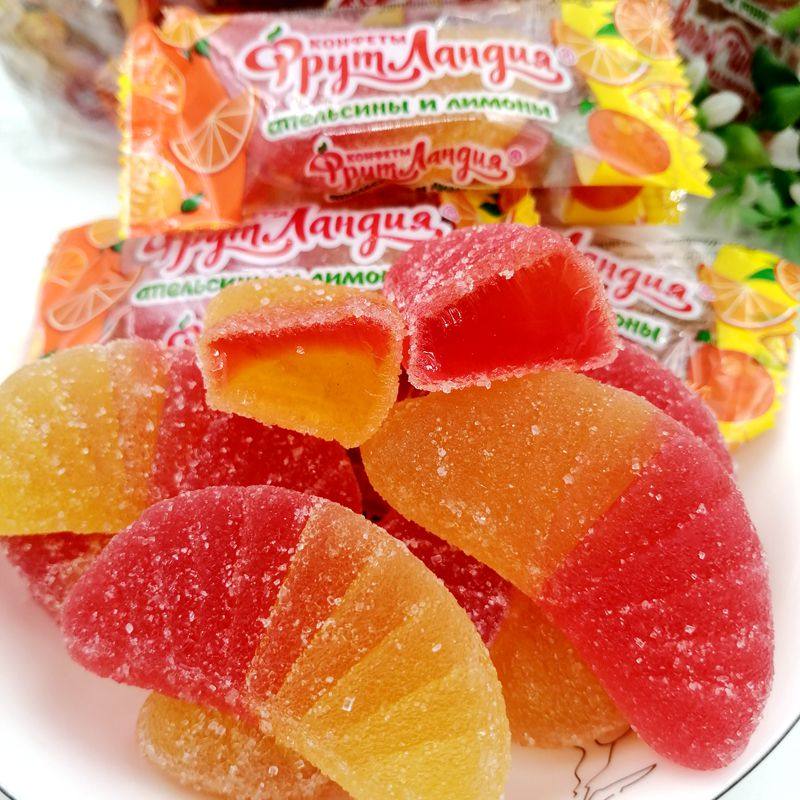 俄罗斯进口橘子瓣软糖Q弹不粘牙儿童水果糖休闲零食年货喜糖500克