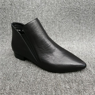 品牌撤柜2025秋季真皮短靴尖头韩版百搭低跟头层牛皮切尔西女短靴