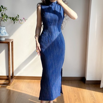 新中式国风2026新款立领改良版旗袍亚麻连衣裙女气质包臀裙