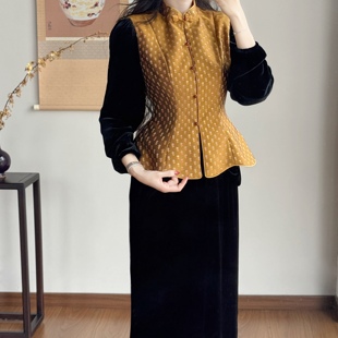 新中式2025秋冬季新款女装无袖马夹圆领单排扣修身织锦马甲上衣