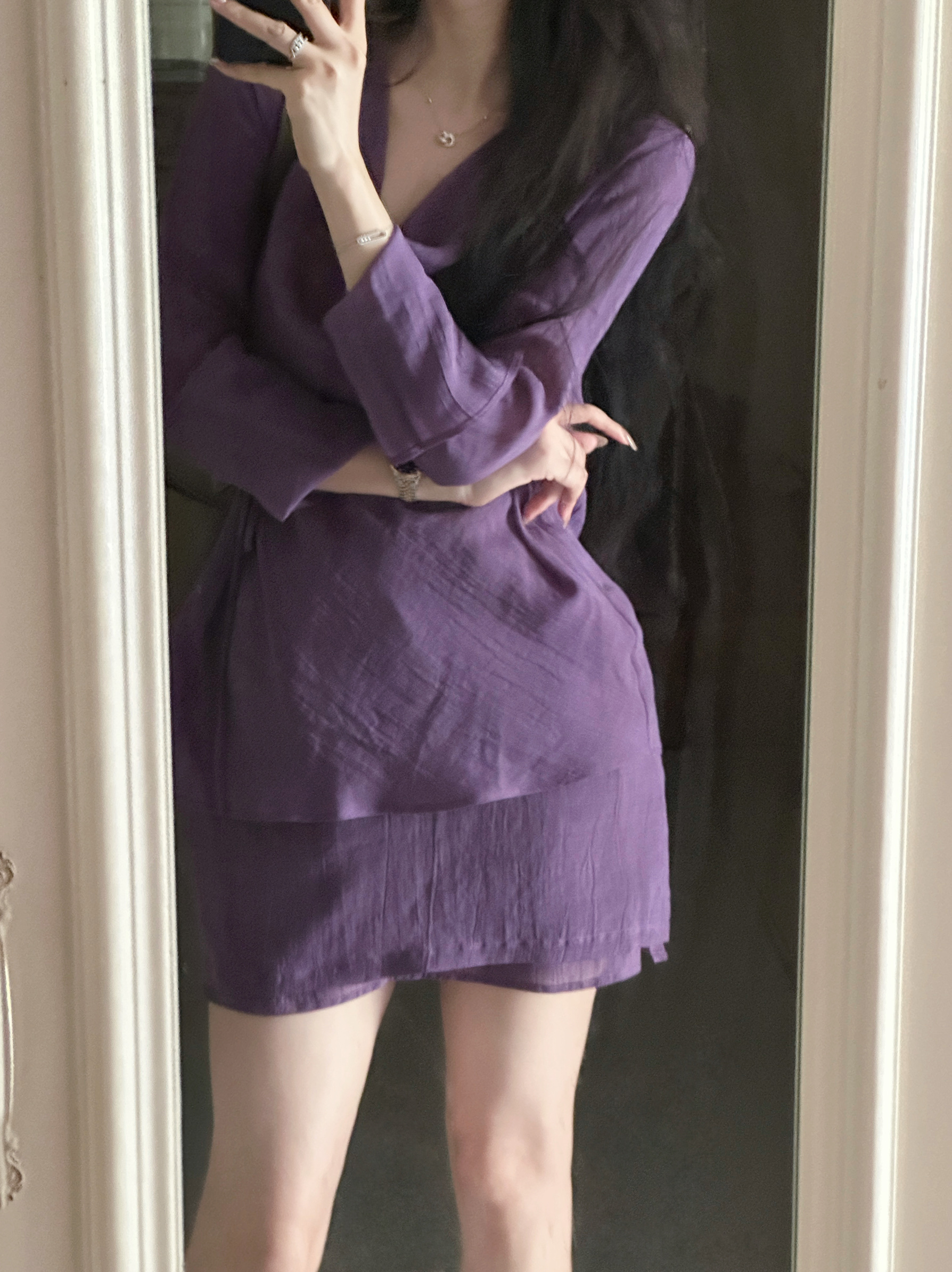 起源学2025春夏季新款高级感好看洋气长袖荡领收腰显瘦上衣女套装