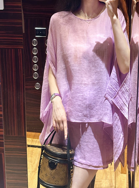 起源学原创设计新款新中式圆领罩衫女宽松显瘦显白遮肉紫色上衣女