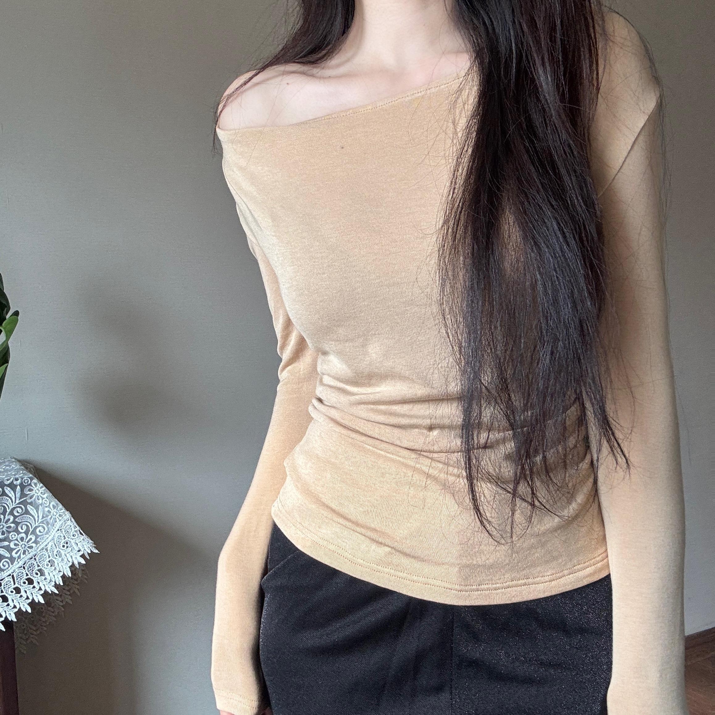 露肩针织衫女装新品秋冬高级感荡领修身套头打底衫气质长袖上衣