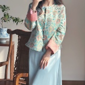 新中式 新款 国风圆领短外套女宋锦丝绣女上衣 秋冬季 原创设计女装