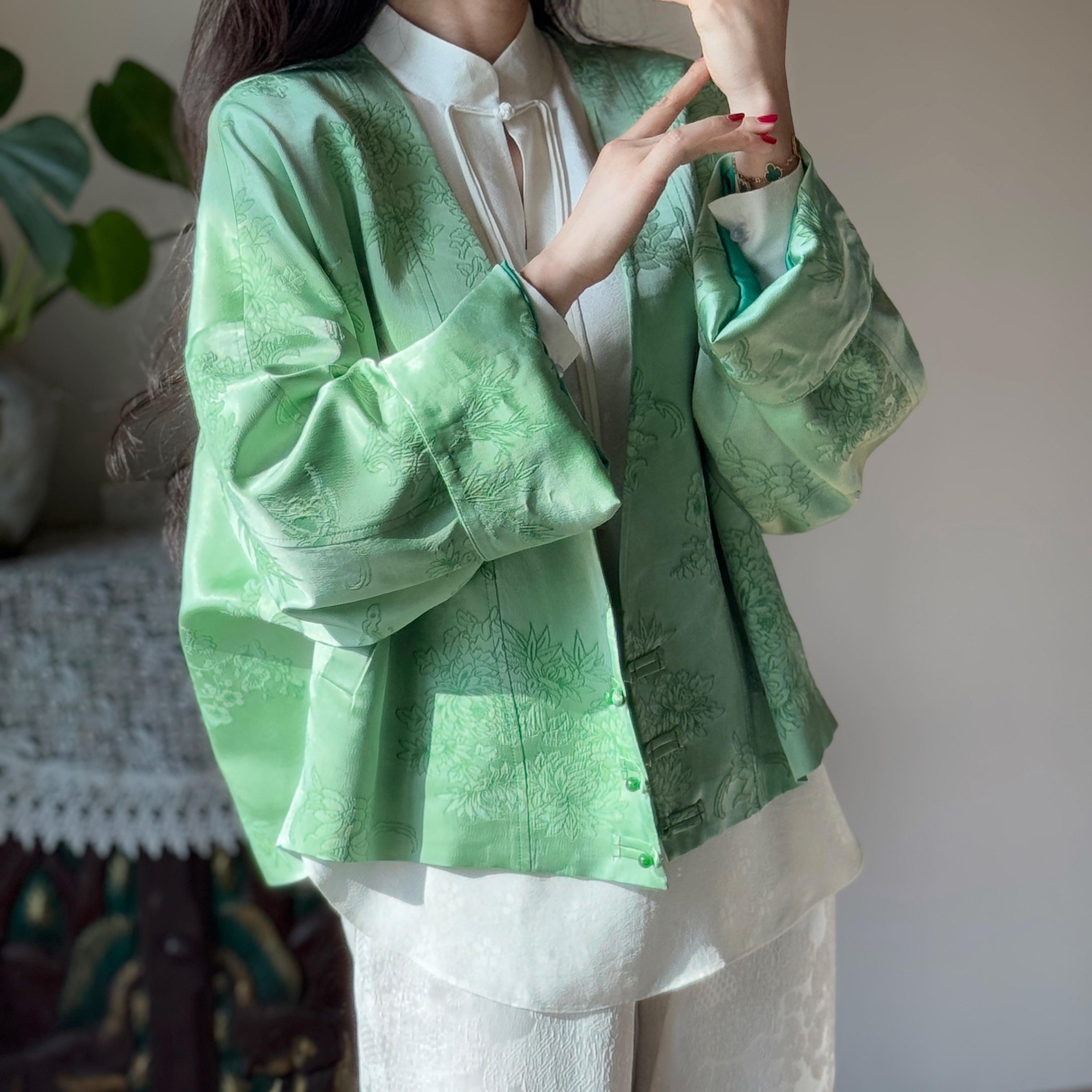 2025新款春季气质上衣新中式国风宽松V领提花女装春秋高级感外套